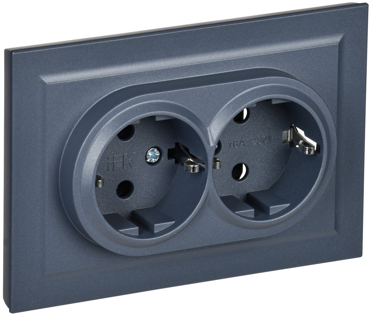 IEK Brite Маренго Розетка IEK BRITE 2-ая с/з с шторками 16А в сборе РСш12-3-БрМ маренго BR-R24-16-K35-F