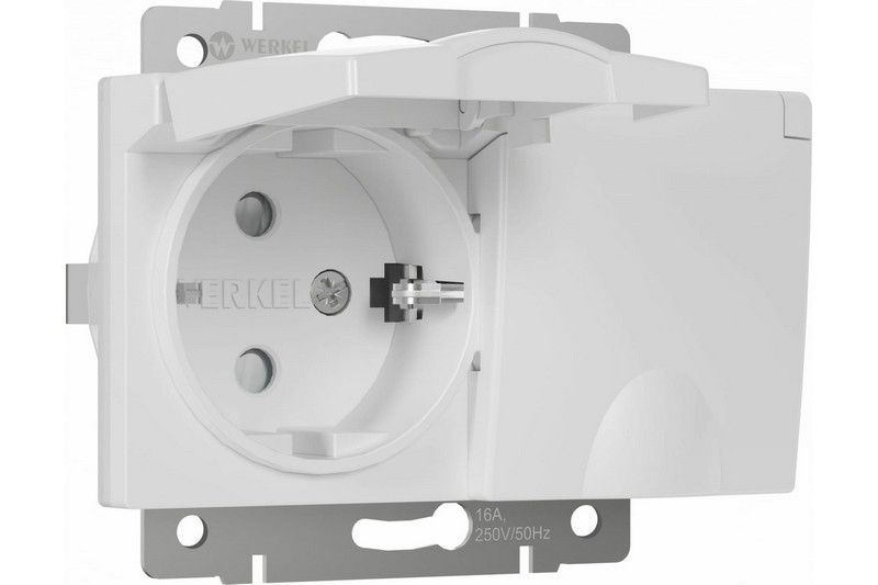 Werkel Белый механизмы Розетка Werkel двойная влагозащ. с зазем. с защит. крышками и шторками (белый) W1172201