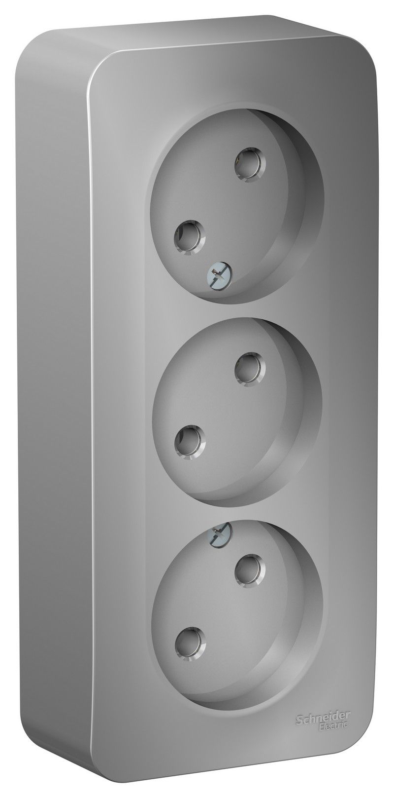 Blanca алюминий розетки и выключатели Розетка SE Blanca 3-ая Алюминий наружный б/з без шторок изолир. пластина BLNRA000313