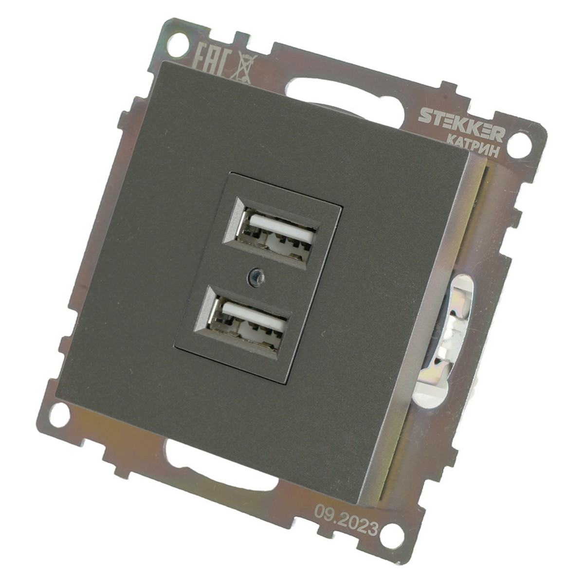 Катрин - Розетки и выключатели Stekker Розетка USB 2-местная STEKKER GLS10-7115-06 250B 21А Катрин графит 49422