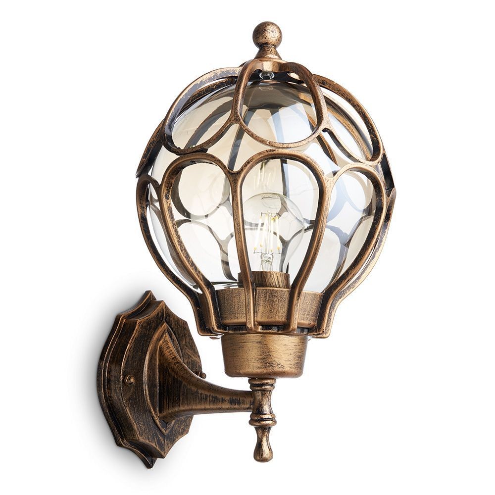 Уличные настенные светильники Светильник садово-парковый Feron PL3801 круглый на стену вверх 60W 230V E27 черное золото 11350