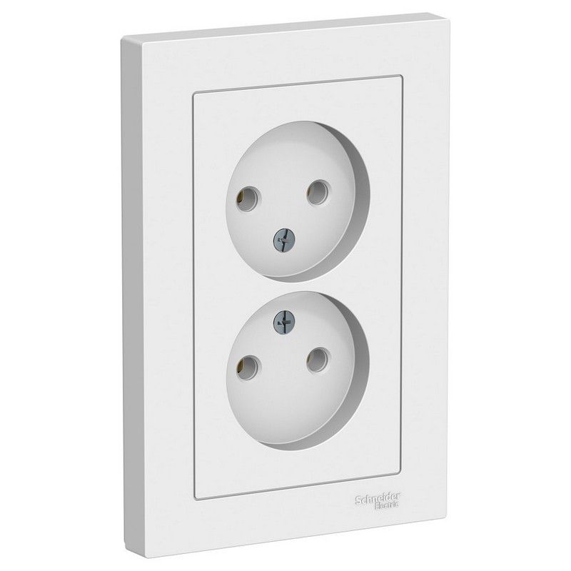 AtlasDesign Белый Розетка Systeme Electric AtlasDesign белый б/з двойная, 16А, в сборе ATN000120