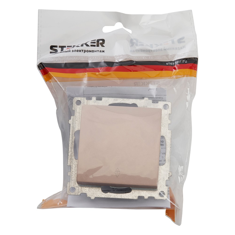 Катрин - Розетки и выключатели Stekker Переключатель 1-клавишный STEKKER GLS10-7105-02 250V 10А Катрин шампань 39590