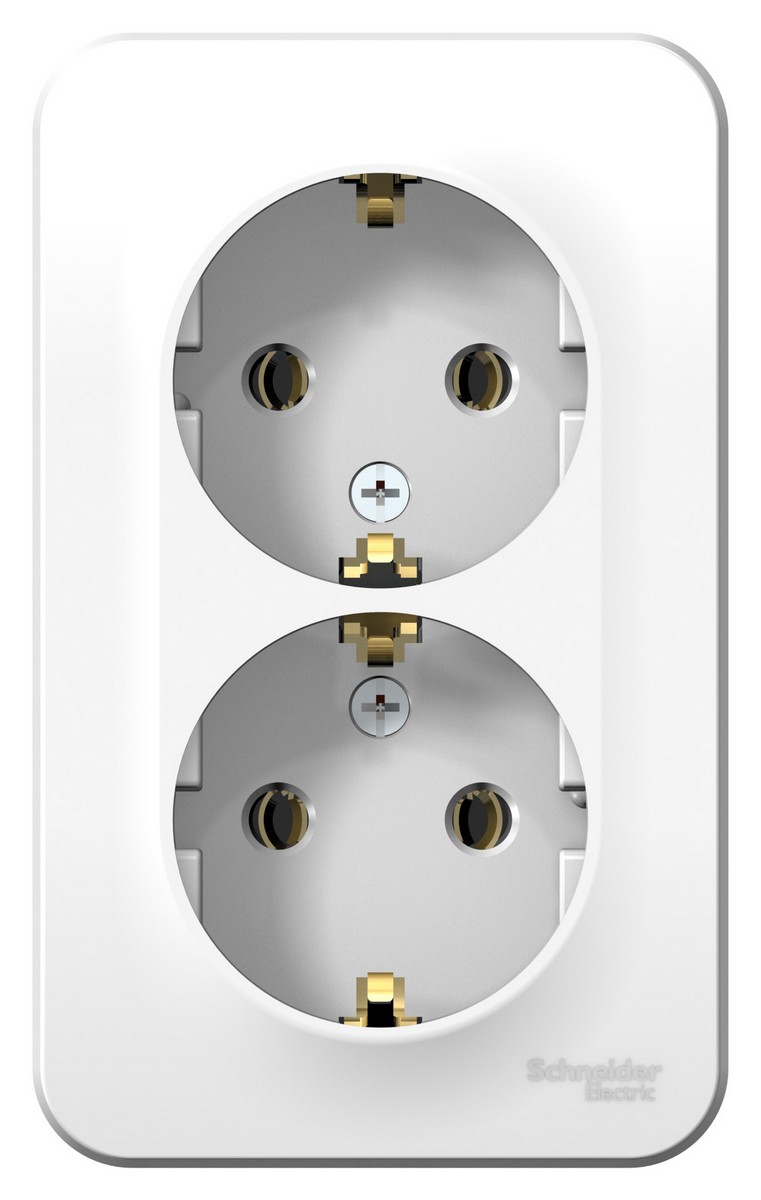 Blanca белые розетки и выключатели Розетка SE Blanca 2-ая Белый наружный с/з без шторок изолир. пластина BLNRA010211