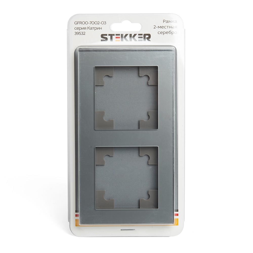 Катрин - Розетки и выключатели Stekker Рамка 2-местная стекло STEKKER GFR00-7002-03  серия Катрин серебро 39532