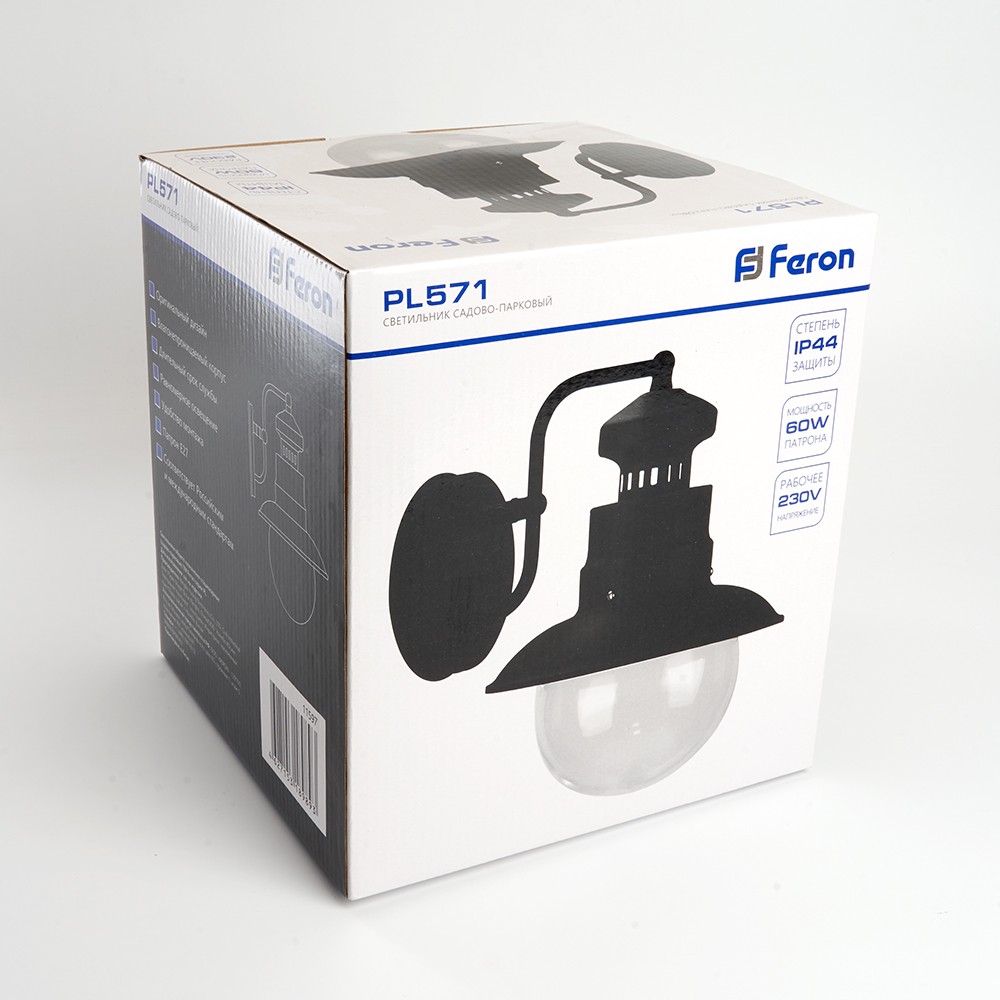 Уличные настенные светильники Светильник садово-парковый Feron PL571 на стену вниз 60W 230V E27 черный 11597 