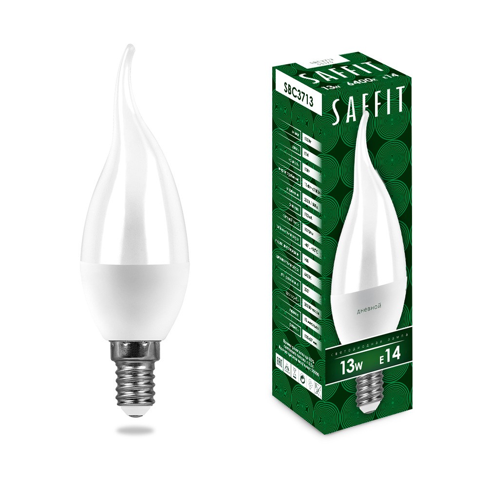 E14 Лампа светодиодная SAFFIT SBC3713 Свеча на ветру E14 13W 6400K 55175 