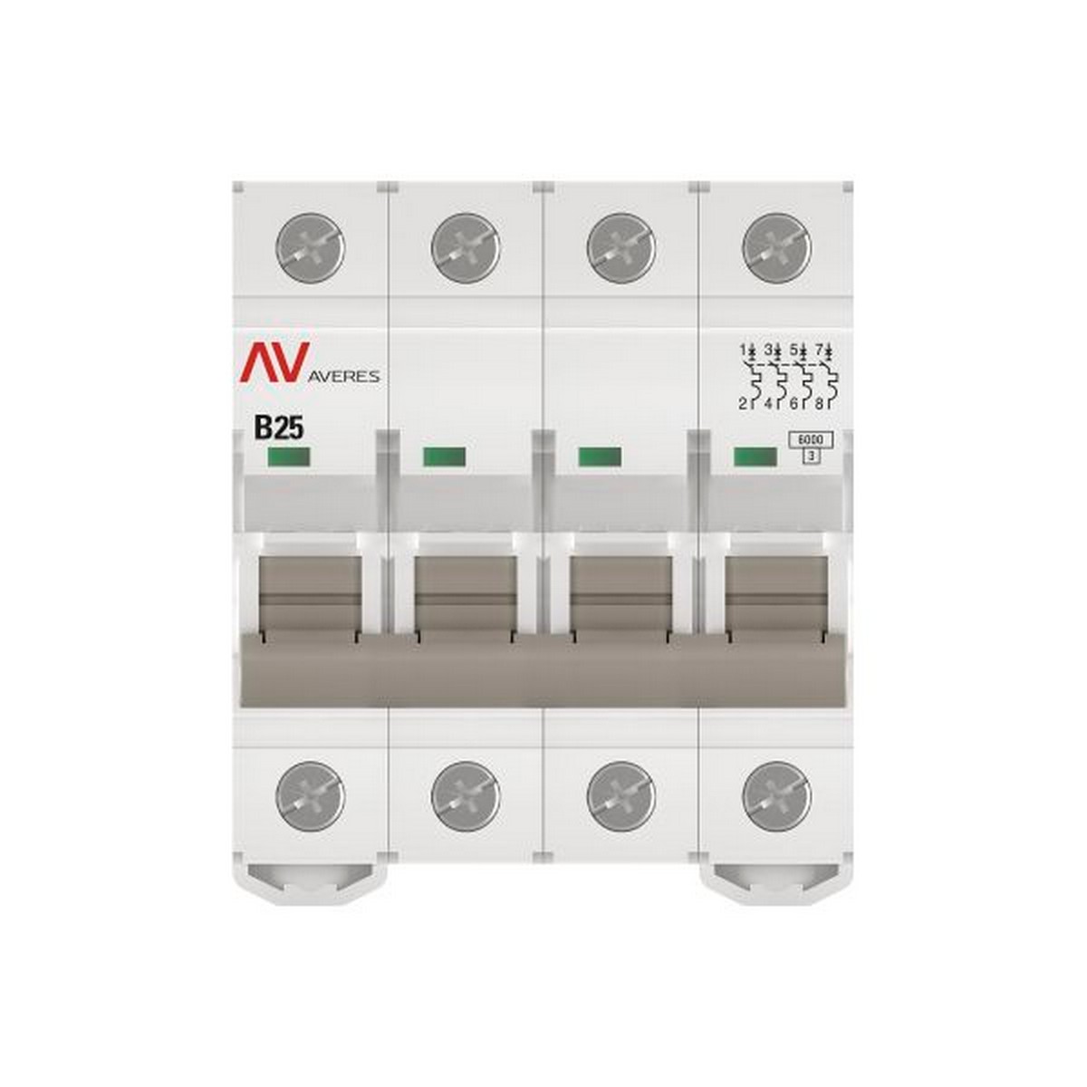 4 полюсные (четырехполюсные) Автоматический выключатель EKF AVERES AV-6 (B) 4P 25А 6kA mcb6-4-25B-av 