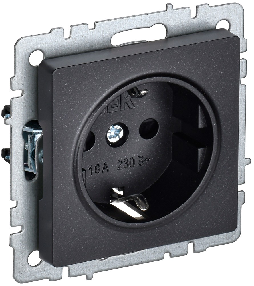 IEK Brite Черный Розетка IEK BRITE с/з с шторками 16А РС14-1-0-БрЧ черный BR-R14-16-K02
