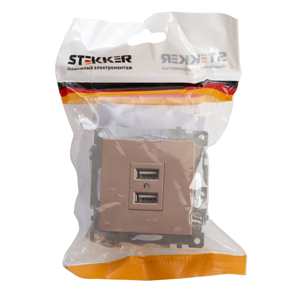 Катрин - Розетки и выключатели Stekker Розетка USB 2-местная STEKKER GLS10-7115-02 250B 21A Катрин шампань 39602