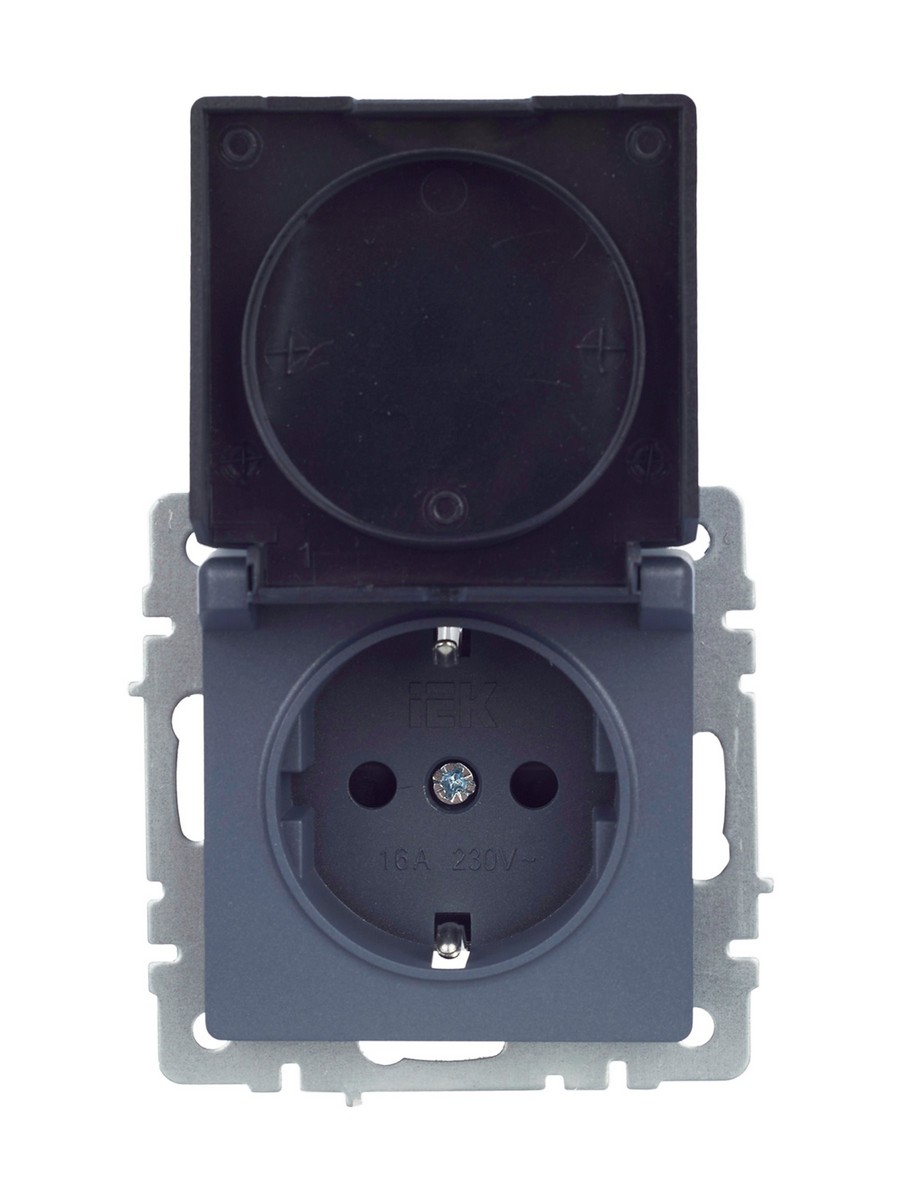 IEK Brite Маренго Розетка IEK BRITE с/з с шторками и крышкой 16А IP20 РСбш10-3-БрМ маренго BR-R16-16-K35
