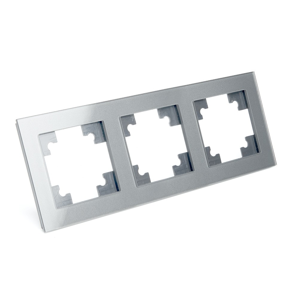 Катрин - Розетки и выключатели Stekker Рамка 3-местная стекло STEKKER GFR00-7003-03 серия Катрин серебро 39533