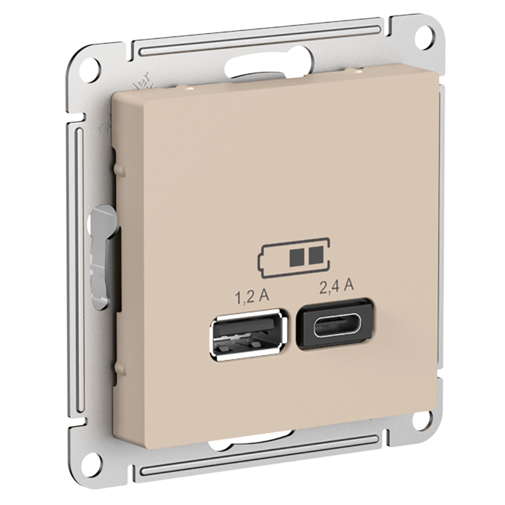 AtlasDesign Песочный Розетка Systeme Electric AtlasDesign Песочный USB A+С 5В/24А 2х5В/12А ATN001239