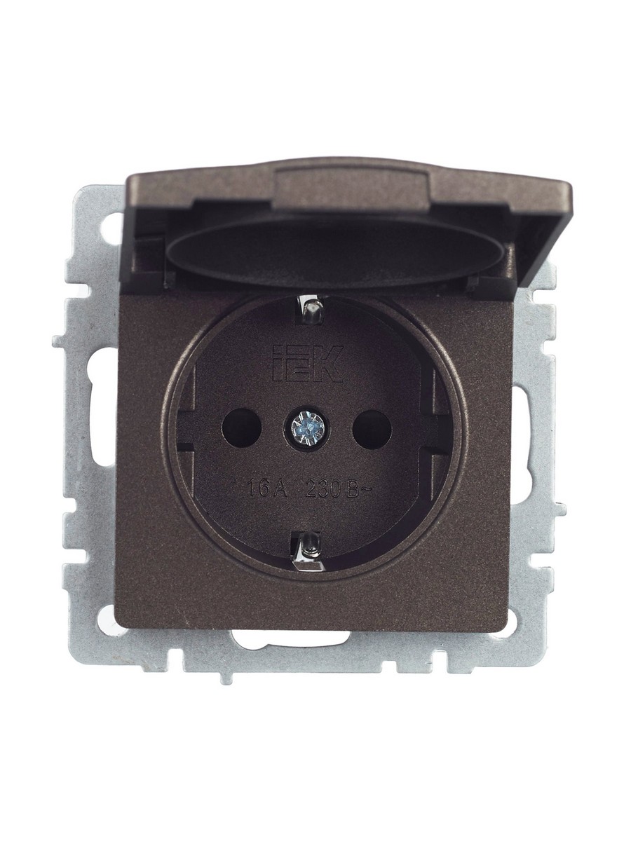 IEK Brite Бронза Розетка IEK BRITE с/з с шторками и крышкой 16А IP44 РСбш10-3-44-БрТБ темная бронза BR-R16-16-44-K45