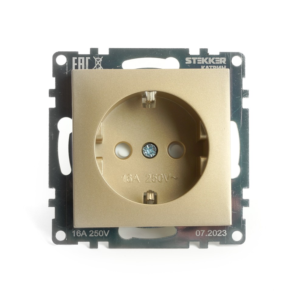 Катрин - Розетки и выключатели Stekker Розетка 1-местная с/з STEKKER GLS16-7110-08 250V 16А с защ. шторкой Катрин золото 49224