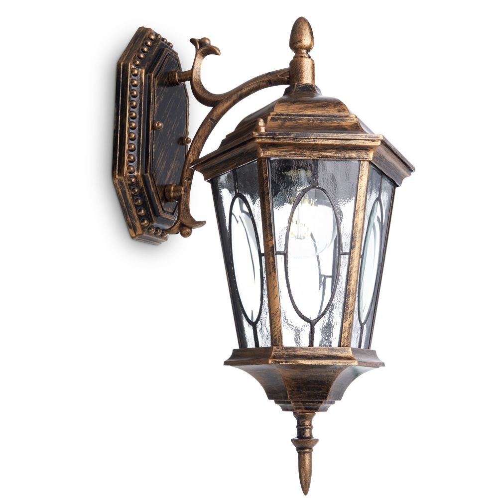 Уличные настенные светильники Светильник садово-парковый Feron PL161 шестигранный на стену вниз 60W 230V E27 черное золото 11328