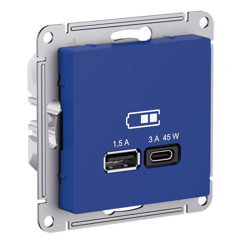 AtlasDesign Аквамарин Розетка Systeme Electric AtlasDesign Аквамарин USB A + тип-C 45Вт высокоскорзаряд QCPD ATN001129