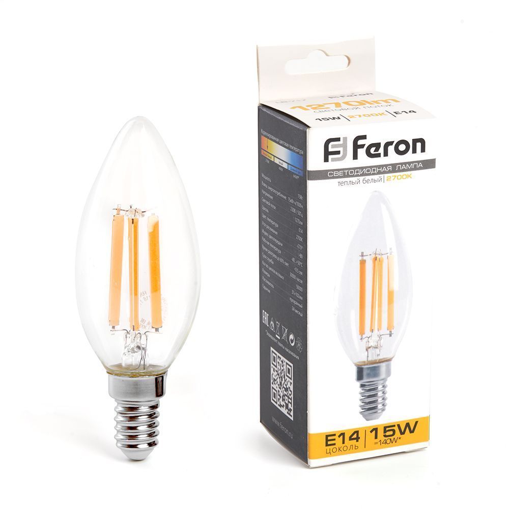 E14 Лампа светодиодная Feron LB-717 Свеча E14 15W 2700K 38256 