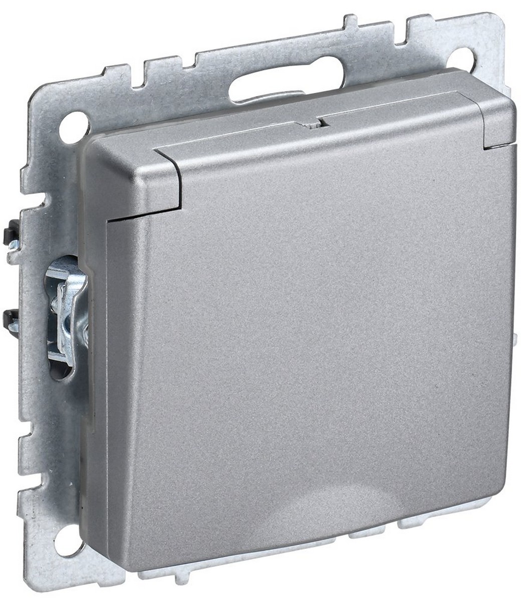 IEK Brite Алюминий Розетка IEK BRITE с/з с шторками и крышкой 16А IP44 РСбш10-3-44-БрА алюминий BR-R16-16-44-K47