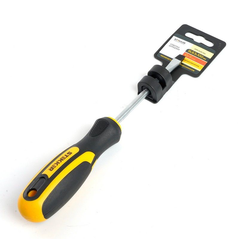 Отвертка шлицевая STEKKER SL 6.5 х 100 мм Cr-V двухкомпонентная рукоятка SDM-SL65-100 39773 фото