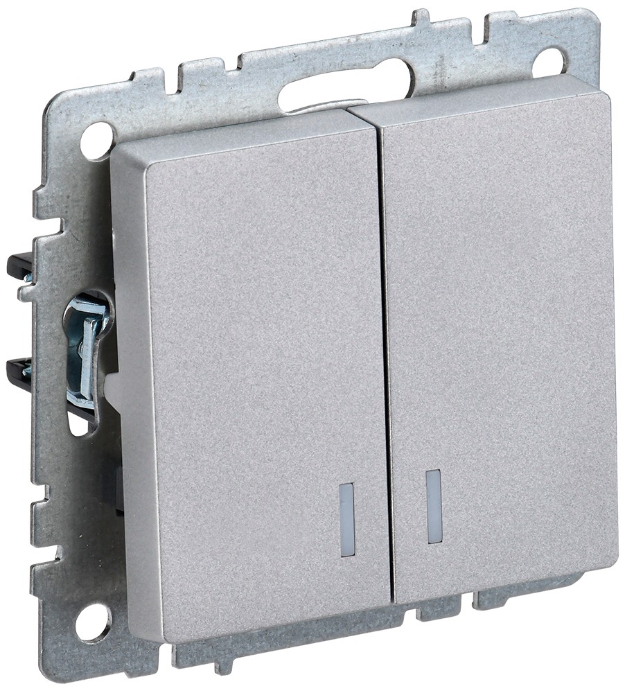 IEK Brite Алюминий Выключатель IEK BRITE 2-клавишный с индикацией 10А ВС10-2-1-БрА алюминий BR-V20-1-10-K47