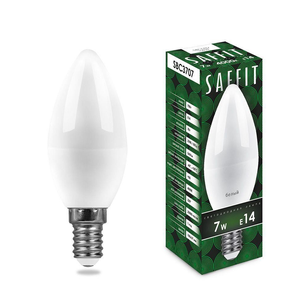 E14 Лампа светодиодная SAFFIT SBC3707 Свеча E14 7W 6400K 55169 