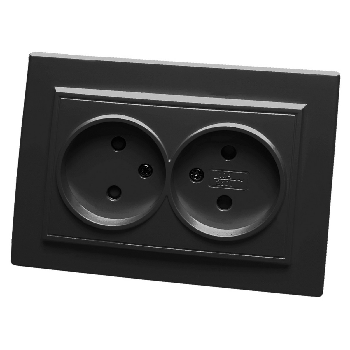 Эрна - Розетки и выключатели Stekker Розетка 2-местная б/з STEKKER PST10-9013-03 10А с защ. шторкой Эрна черный с рамкой 39478
