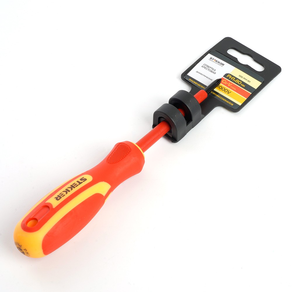 Отвертка крестовая диэлектрическая STEKKER Ph 1 х 80 мм SDE-PH1-80 39765 фото