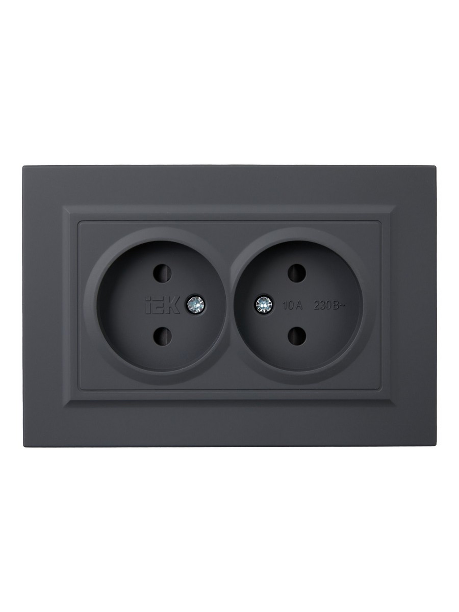IEK Brite Графит Розетка IEK BRITE Графит 2-я без з/к с з/ш 10А в сб. РСш12-2-БрГ BR-R23-10-K53-F