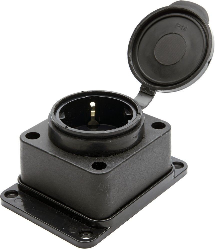 Колодки и удлинители, тройники Розетка настенная 1-местная с/з STEKKER RST16-31-44 каучук 250В 16А IP44 черный 39018 