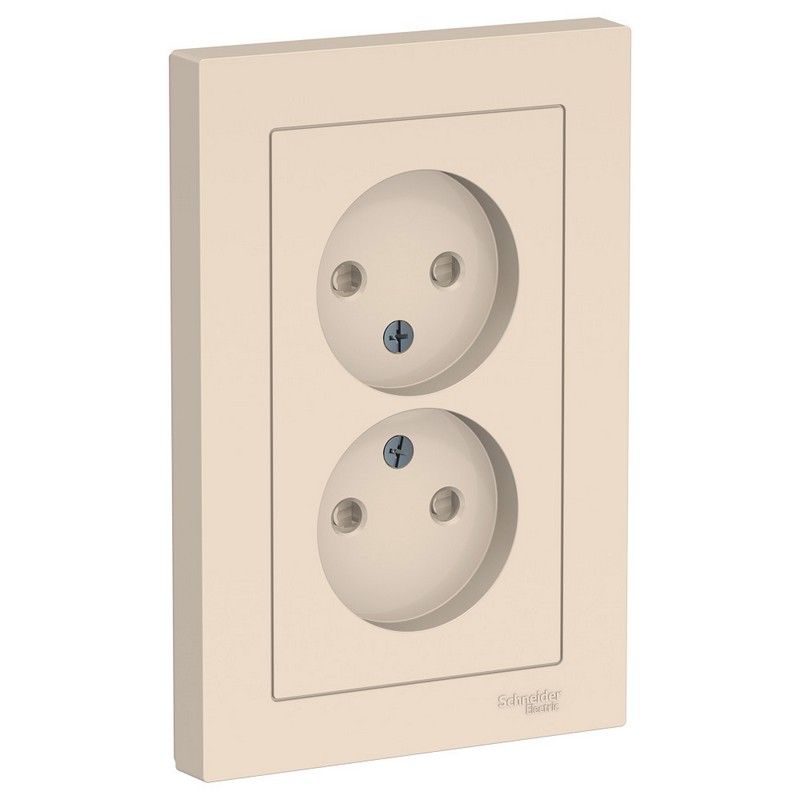 AtlasDesign Бежевый Розетка Systeme Electric AtlasDesign бежевый б/з двойная, со шторками,16А, в сборе ATN000222