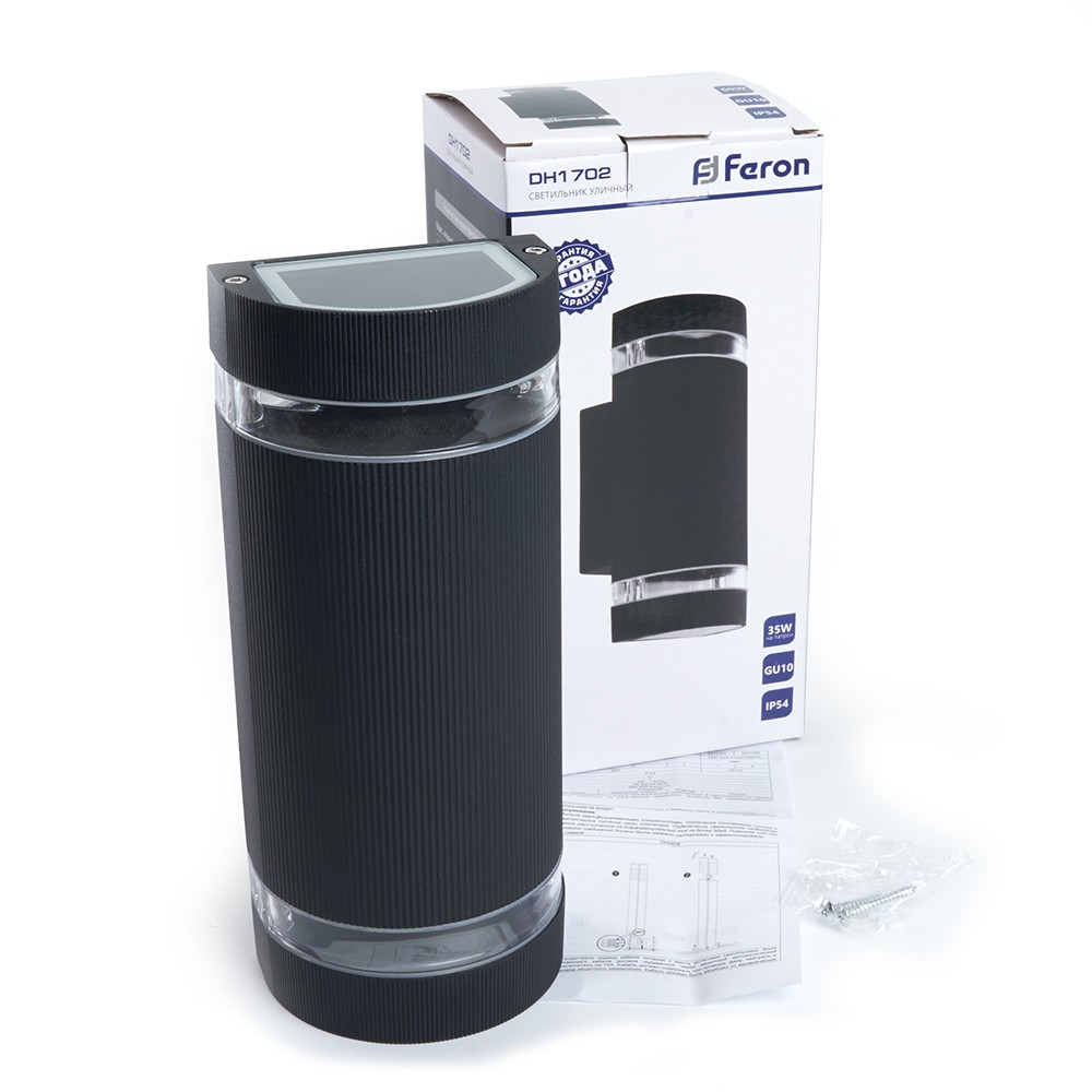 Уличные настенные светильники Светильник садово-парковый Feron DH1702 на стену вверх/вниз GU10 230V черный 48318 
