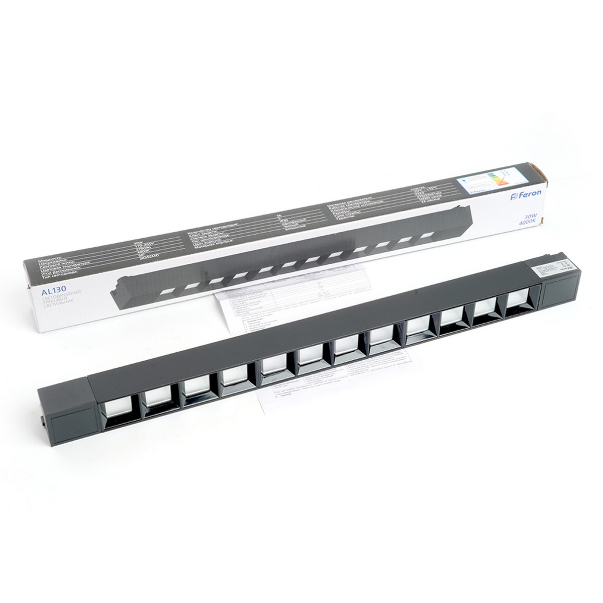 Трековые светодиодные светильники Светодиодный светильник Feron AL130 трековый однофазный 30W 4000K 60 град. черный 48374 