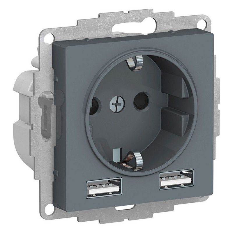 AtlasDesign Грифель Розетка USB Systeme Electric AtlasDesign Грифиль SO + A+A 5В/24А 2х5В/12А механизм ATN000730