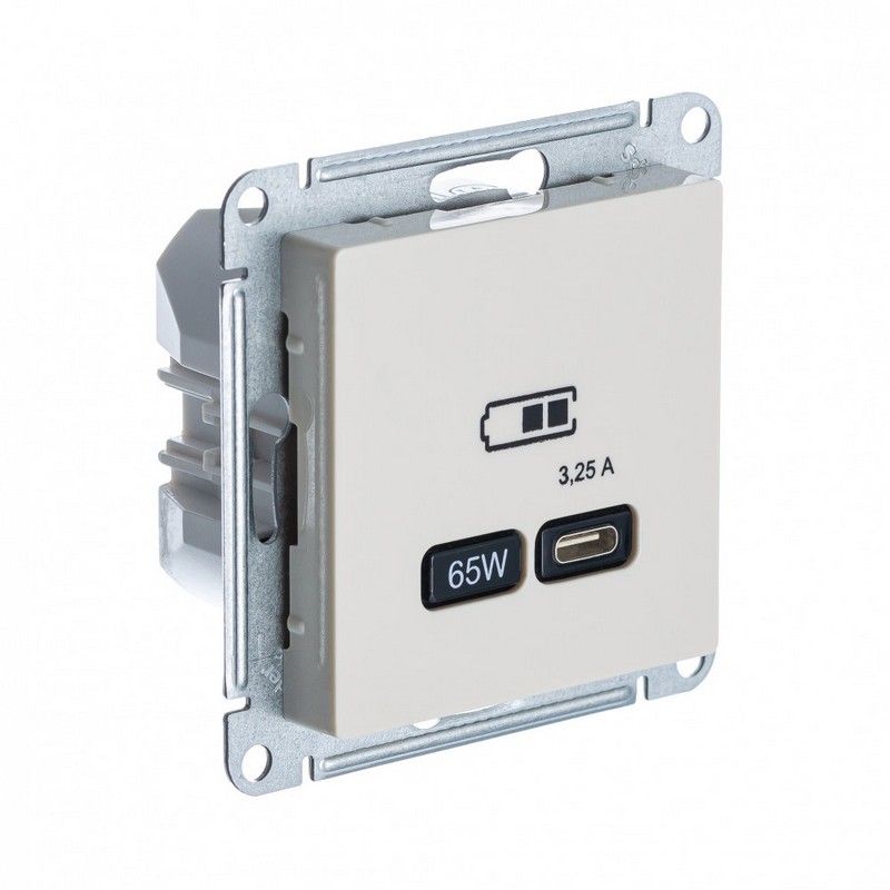 AtlasDesign Бежевый Розетка USB Systeme Electric AtlasDesign Беж тип-C 65W высокоскор.заряд. QC PD мех. ATN000227
