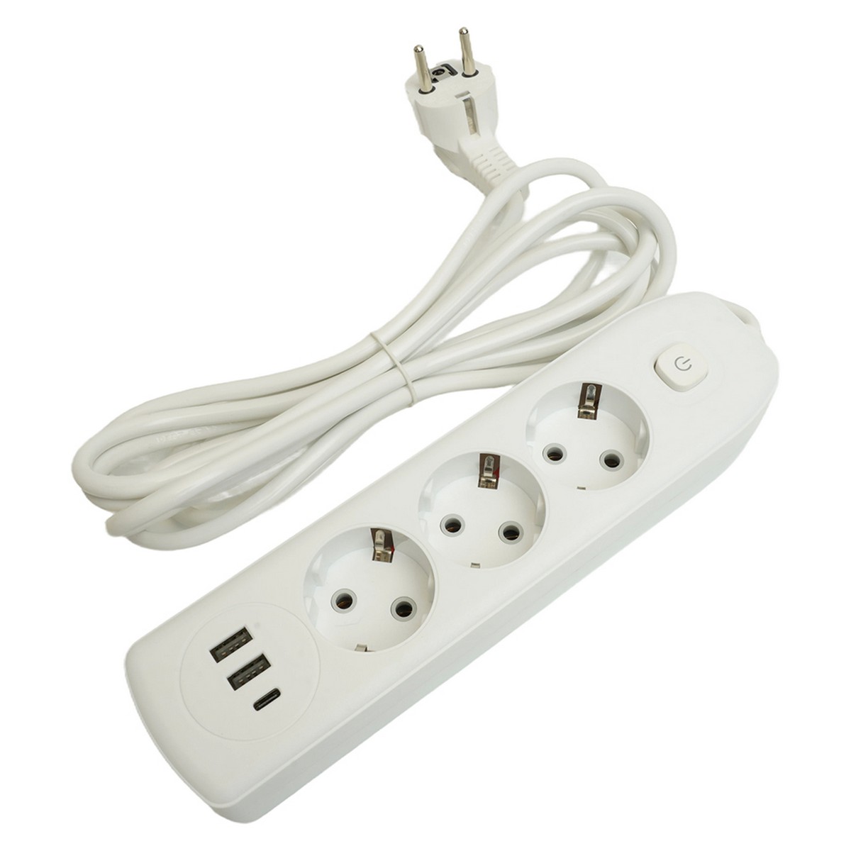 Колодки и удлинители, тройники Удлинитель STEKKER HM08-33-02 3-местный c/з 3x1 мм2 3 м 2USB+1Type-C 2,4А Home белый 49977 