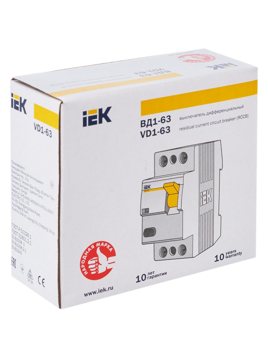 IEK Выключатель дифференциальный IEK KARAT ВД1-63 (УЗО) 2Р 25А 300мА MDV10-2-025-300 