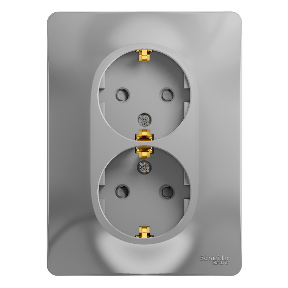 Glossa Алюминий Розетка Systeme Electric Glossa Алюминий 2-я с заземлением со шторками GSL000326