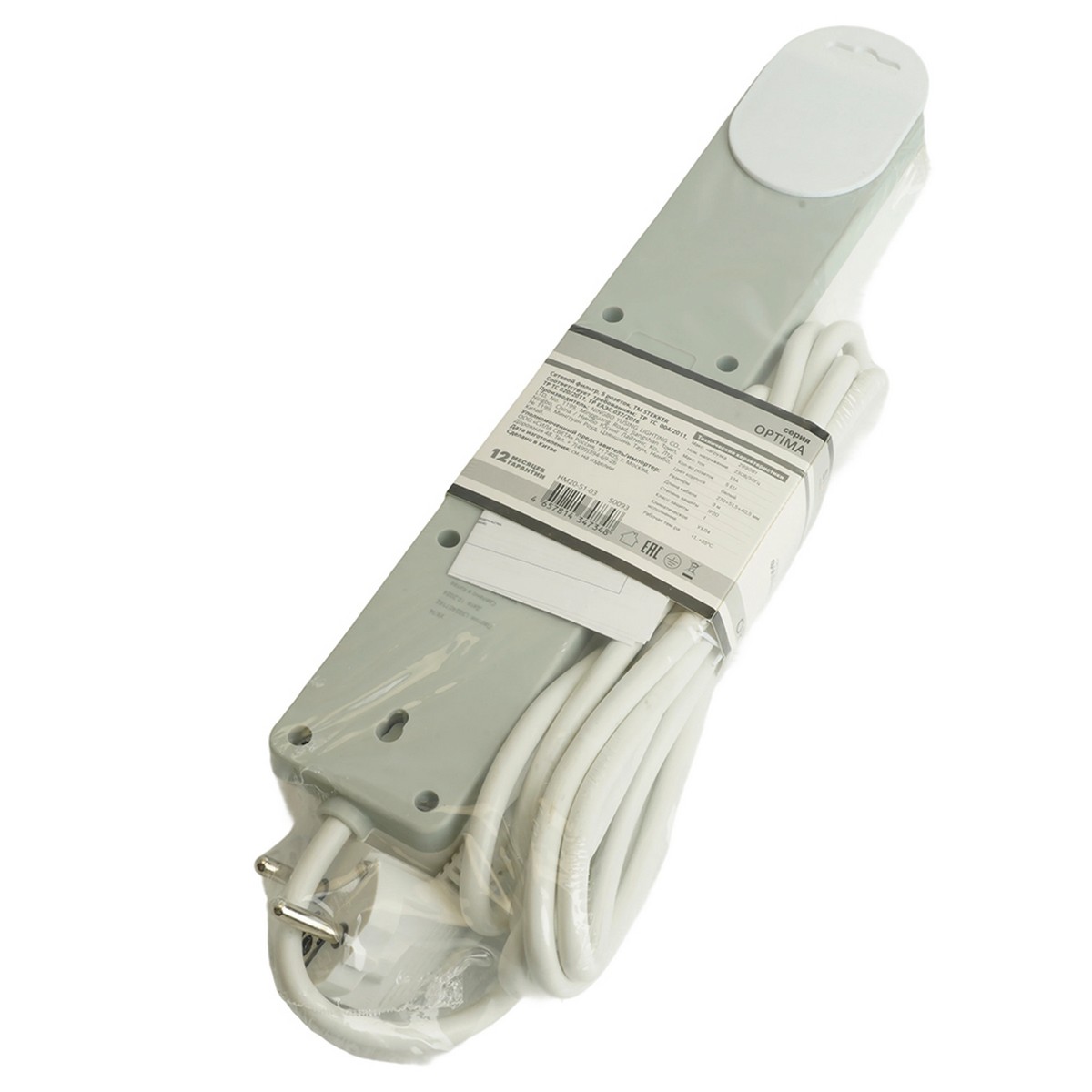 Колодки и удлинители, тройники Сетевой фильтр 5-местный с/з STEKKER HM20-51-02 3x1мм2 1 8 м серия Optima белый 50092 