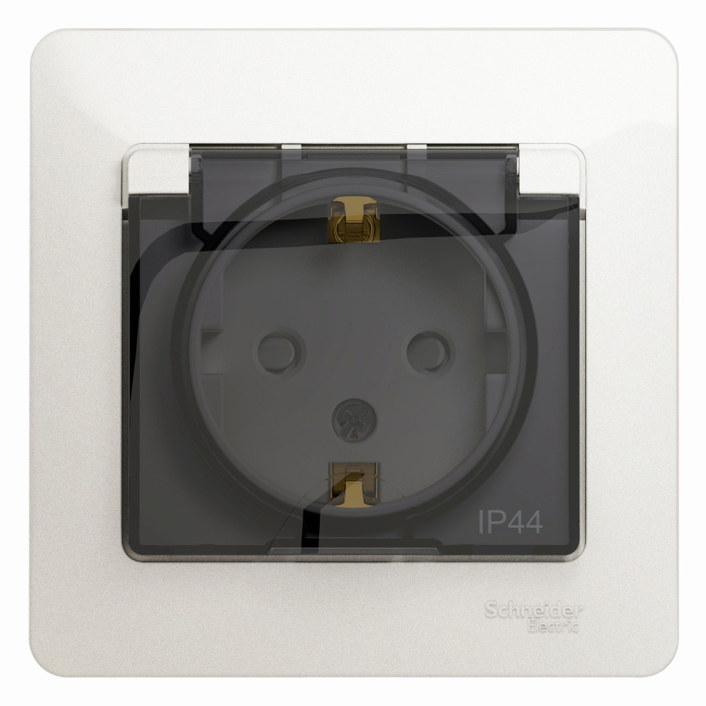 Glossa Перламутр Розетка Systeme Electric Glossa Перламутр с/з со шторками с крышкой, 16А, GSL000648