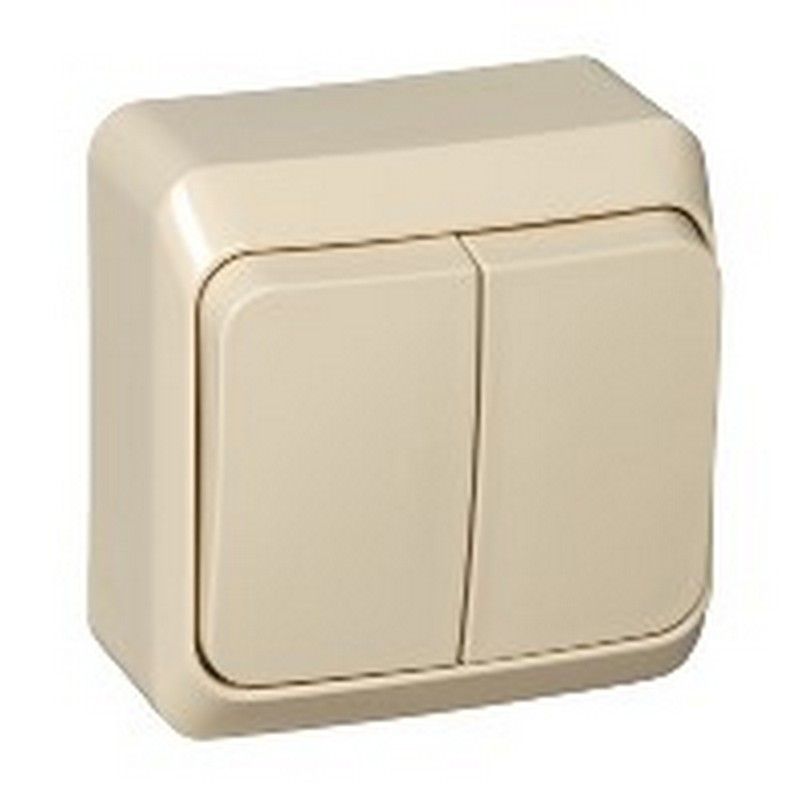 Этюд Кремовый Выключатель 2-клавишный Systeme Electric Этюд наружный Бежевый с подсветкой BA10-006K