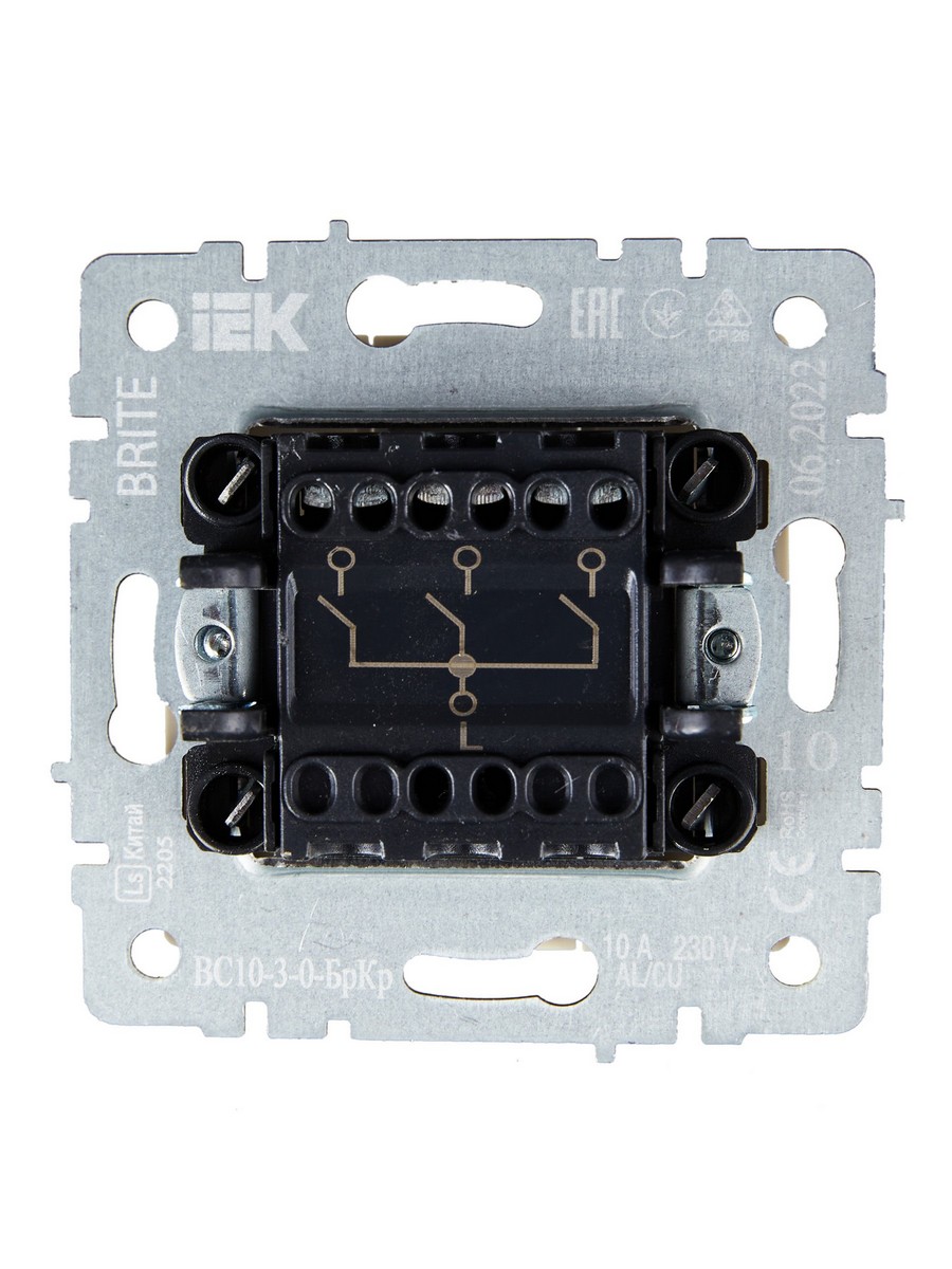 IEK Brite Бежевый Выключатель IEK BRITE 3-клавишный 10А ВС10-3-0-БрКр бежевый BR-V30-0-10-K10