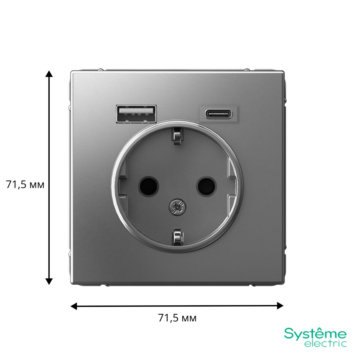 ArtGallery Сталь Розетка Systeme Electric ArtGallery Сталь 16А с 2 USB A+C 5В4А/30А 5В/15А GAL000932