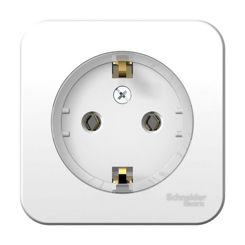 Blanca белые розетки и выключатели Розетка SE Blanca с/з Белый наружный без шторок (тонкая) изолир. пластина BLNRA110111