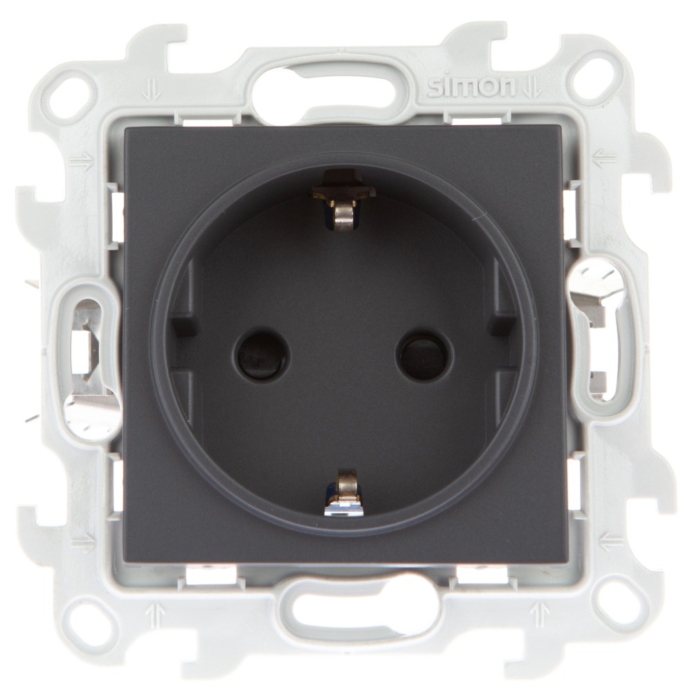Розетки и выключатели Simon 24 Графит Розетка Simon 24 Графит 2К+3 с защитными шторками Push&Go 2420432-038