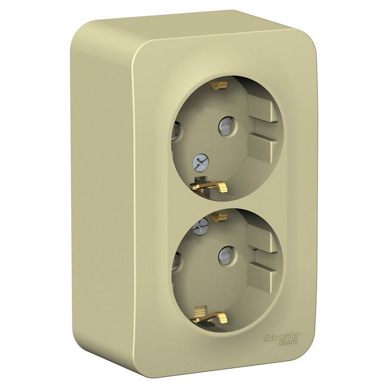Blanca бежевые розетки и выключатели Розетка SE Blanca 2-ая Бежевый наружный с/з со шторками изолир. пластина BLNRA011217