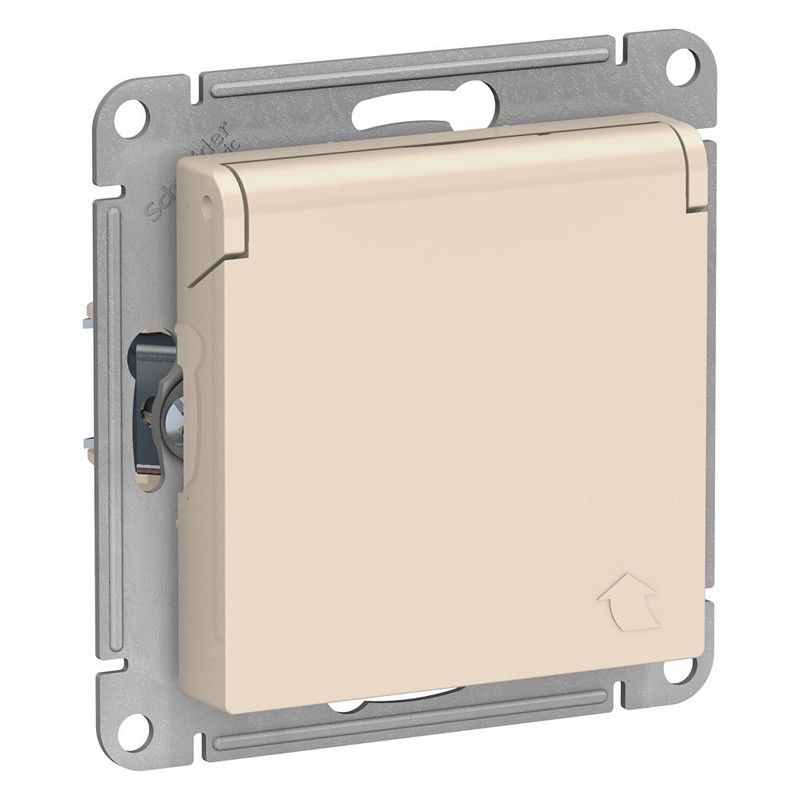 AtlasDesign Бежевый Розетка Systeme Electric AtlasDesign бежевый с/з, со шторками, с крышкой, 16А, в сборе ATN000246