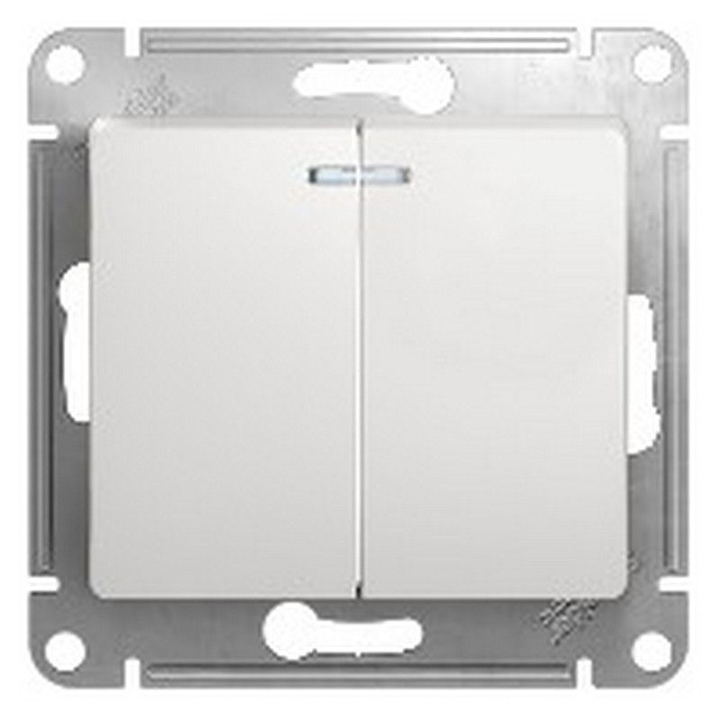Glossa Белый Выключатель Systeme Electric Glossa Белый 2-клавишный с подсветкой, сх.5а GSL000153