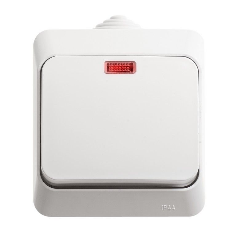 Этюд Белый Выключатель 1-клавишный Systeme Electric Этюд наружный Белый с подсветкой IP44 BA10-045B