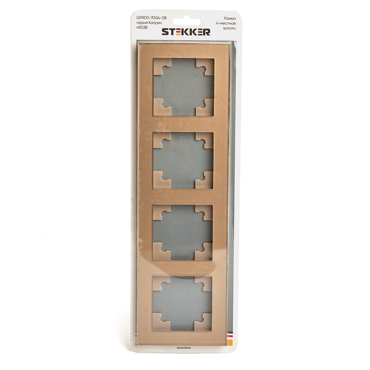 Катрин - Розетки и выключатели Stekker Рамка 4-местная стекло STEKKER GFR00-7004-08 серия Катрин золото 49038
